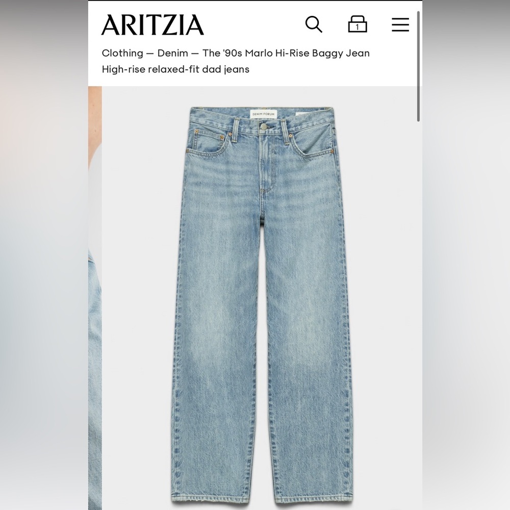 Aritzia - NWT Denim Forum - The '90s Marlo Hi-Rise Baggy Jean - 7 Yrs Bleu Taboo